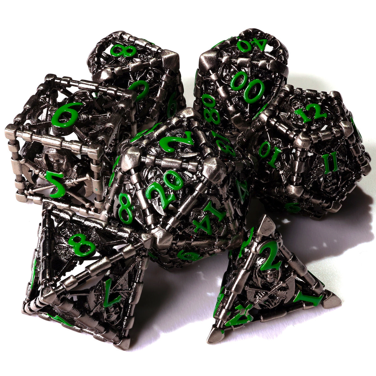 Grim Reaper Ethereal Glow Metal RPG Dice Set - 7 Pieces