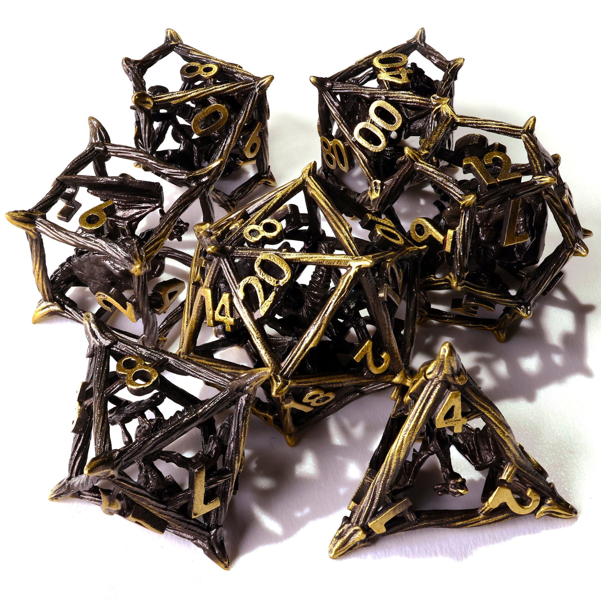 Fantastical Beasts Metal RPG Dice Set - 7 Pieces