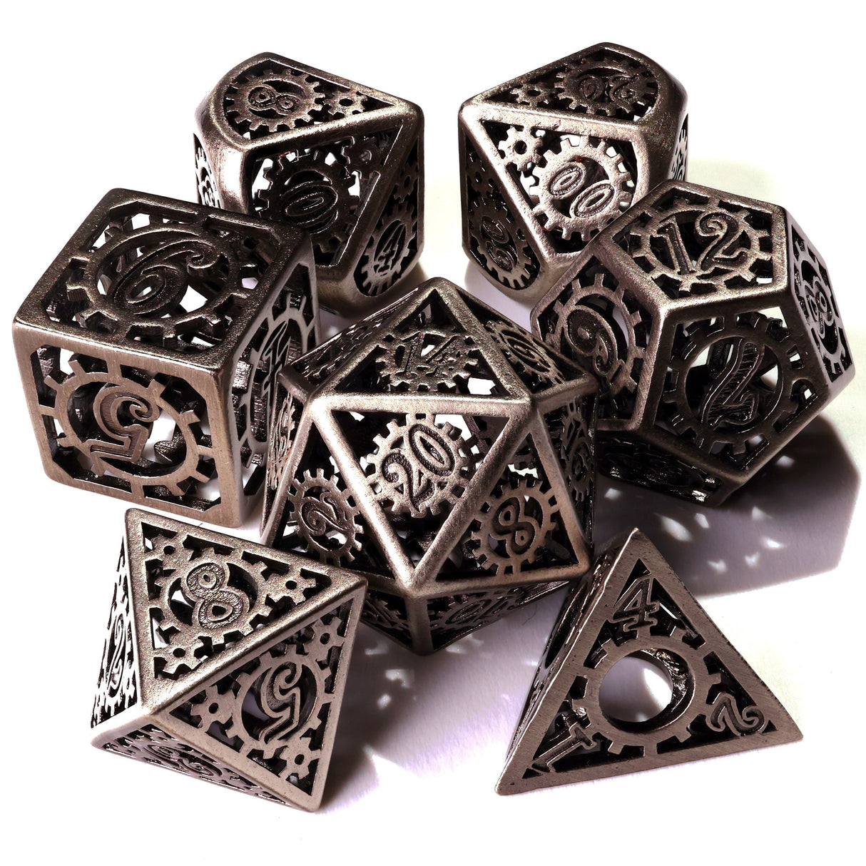 Silver Machinery Metal RPG Dice Set - 7 Pieces