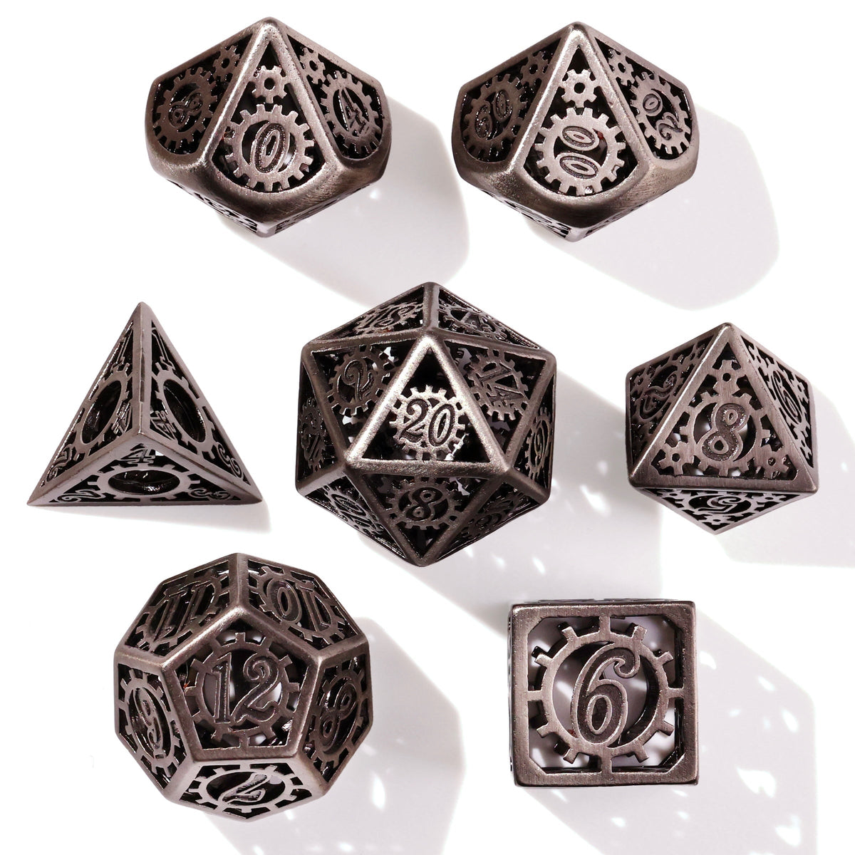 Silver Machinery Metal RPG Dice Set - 7 Pieces