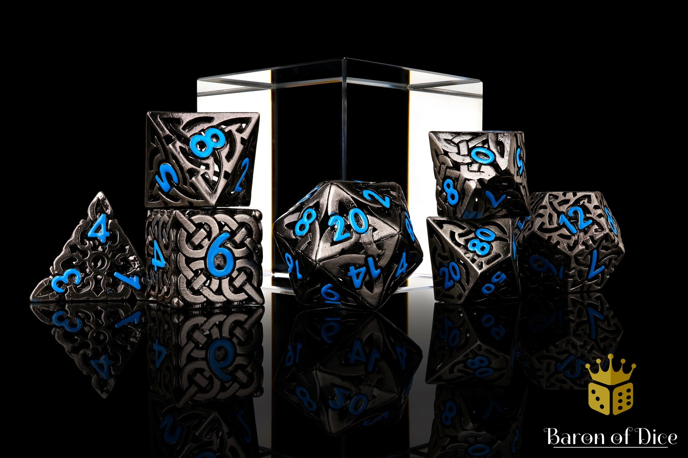 Blue Tiger's Eye Metal RPG Dice Set - 7 Pieces