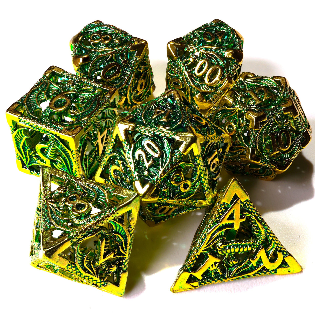 Ancient Dragon Treasure Metal RPG Dice Set - 7 Pieces