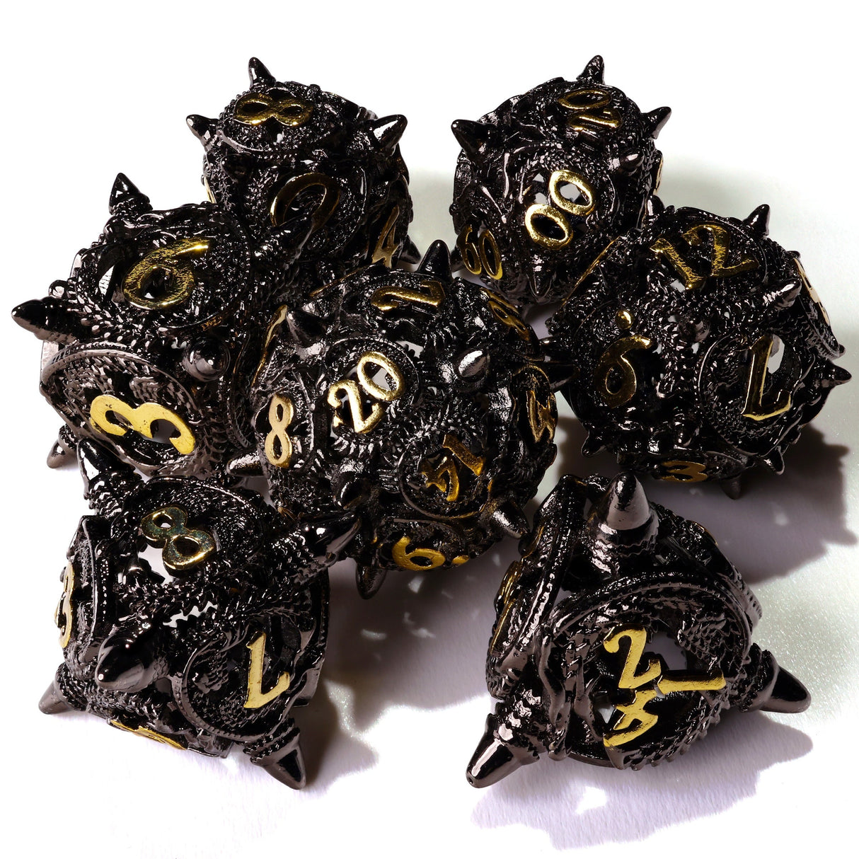 Coiled Black Dragon Metal RPG Dice Set - 7 Pieces