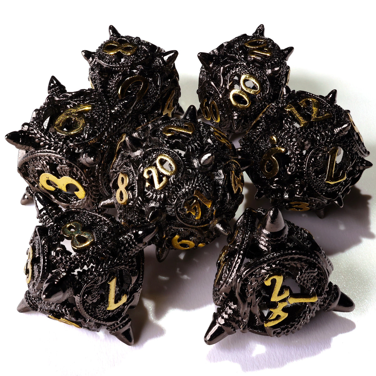 Coiled Black Dragon Metal RPG Dice Set - 7 Pieces