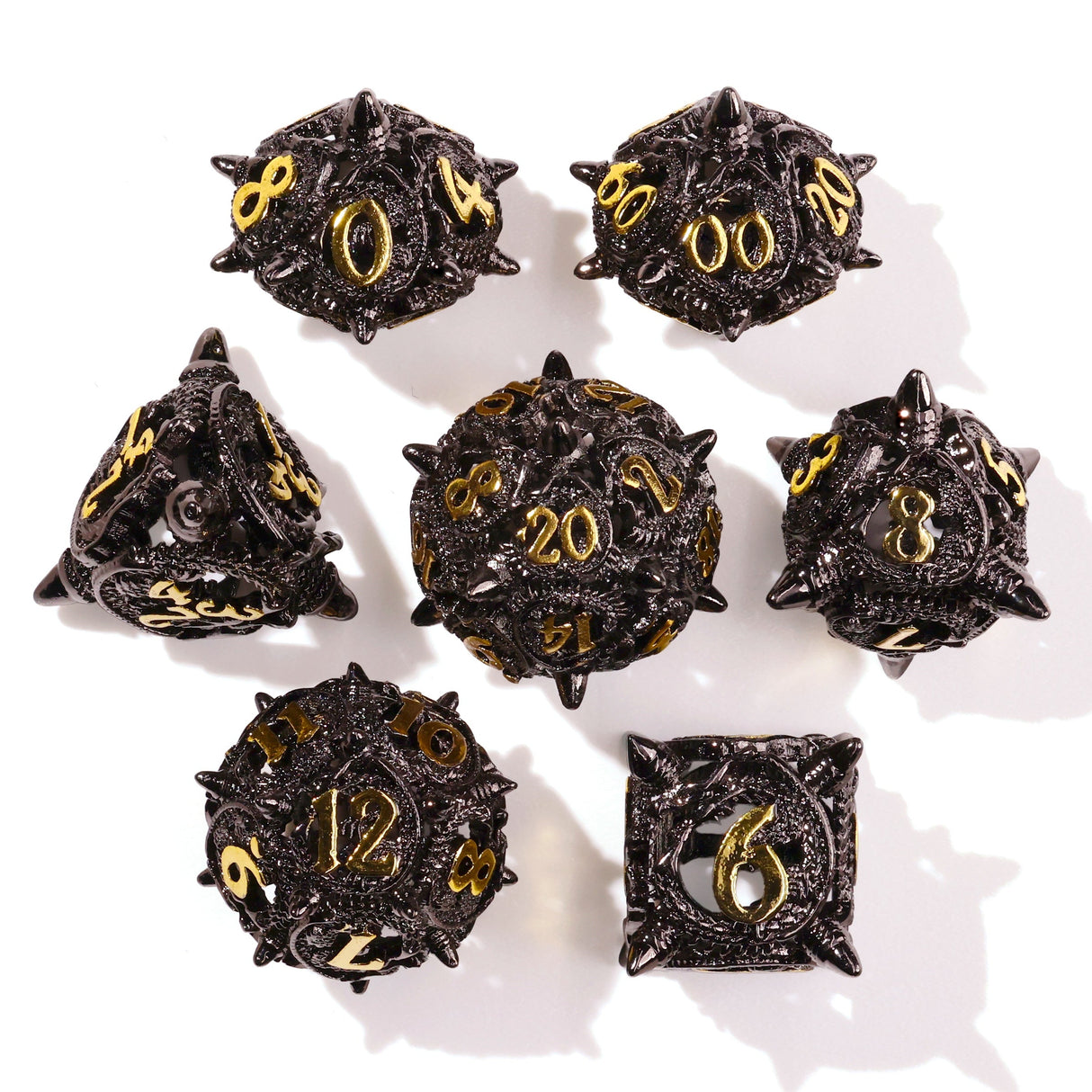 Coiled Black Dragon Metal RPG Dice Set - 7 Pieces