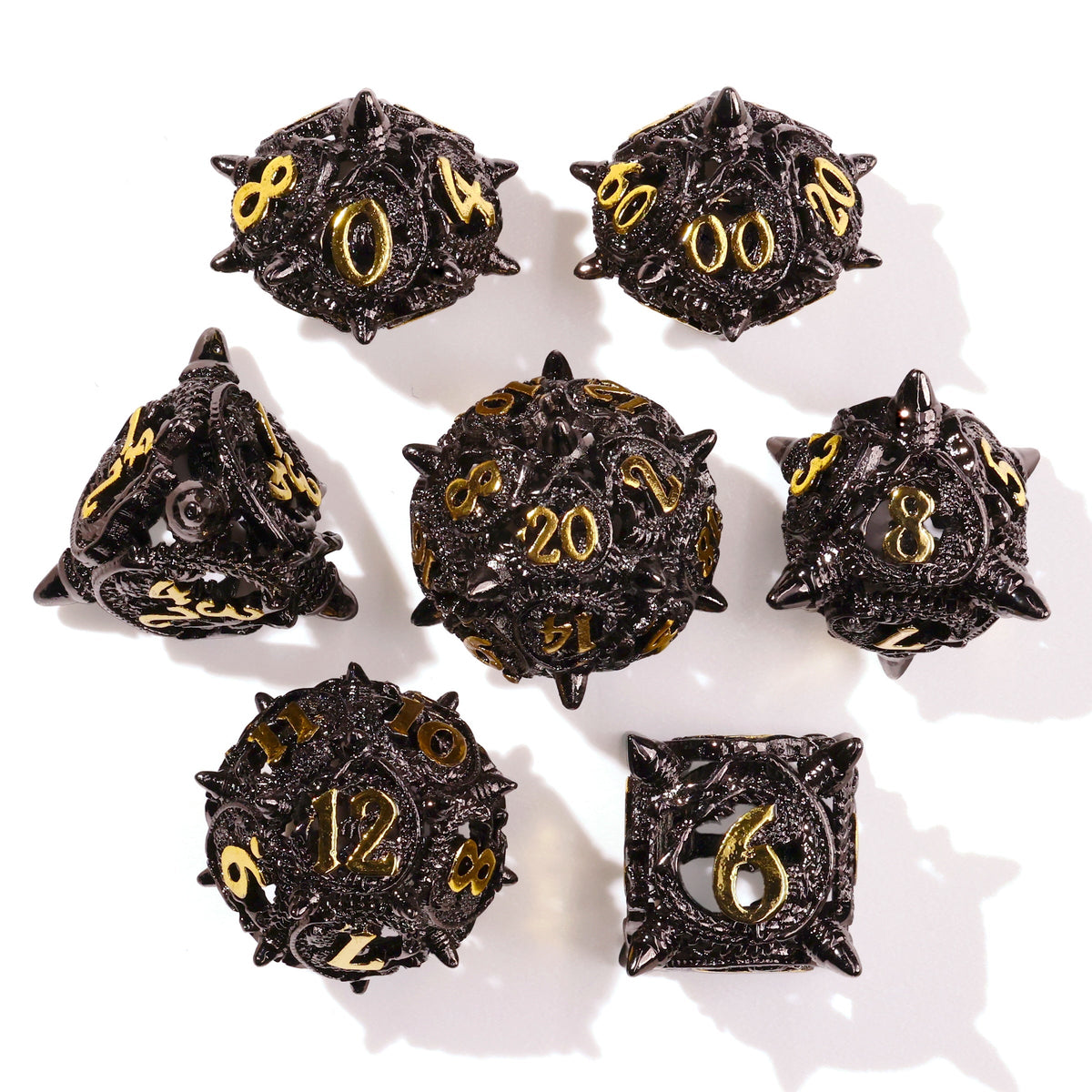 Coiled Black Dragon Metal RPG Dice Set - 7 Pieces