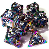 Miniature Rainbow Dragon Metal RPG Dice Set - 7 Pieces