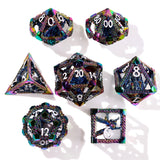 Miniature Rainbow Dragon Metal RPG Dice Set - 7 Pieces