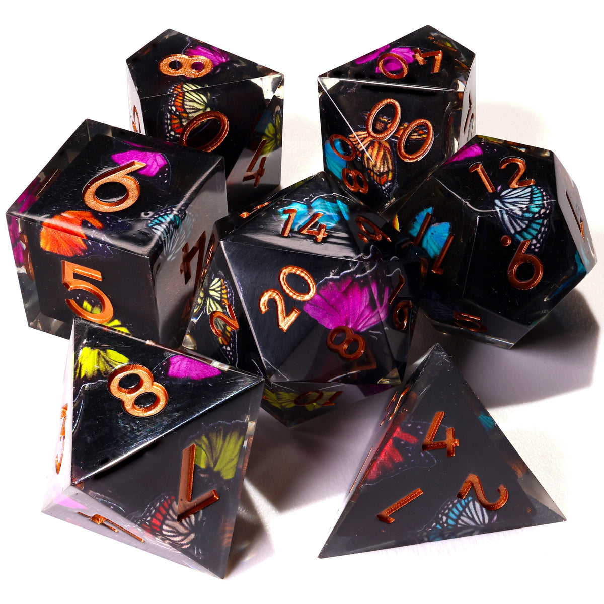Black Butterfly Sharp Edge RPG Dice Set - 7 Pieces