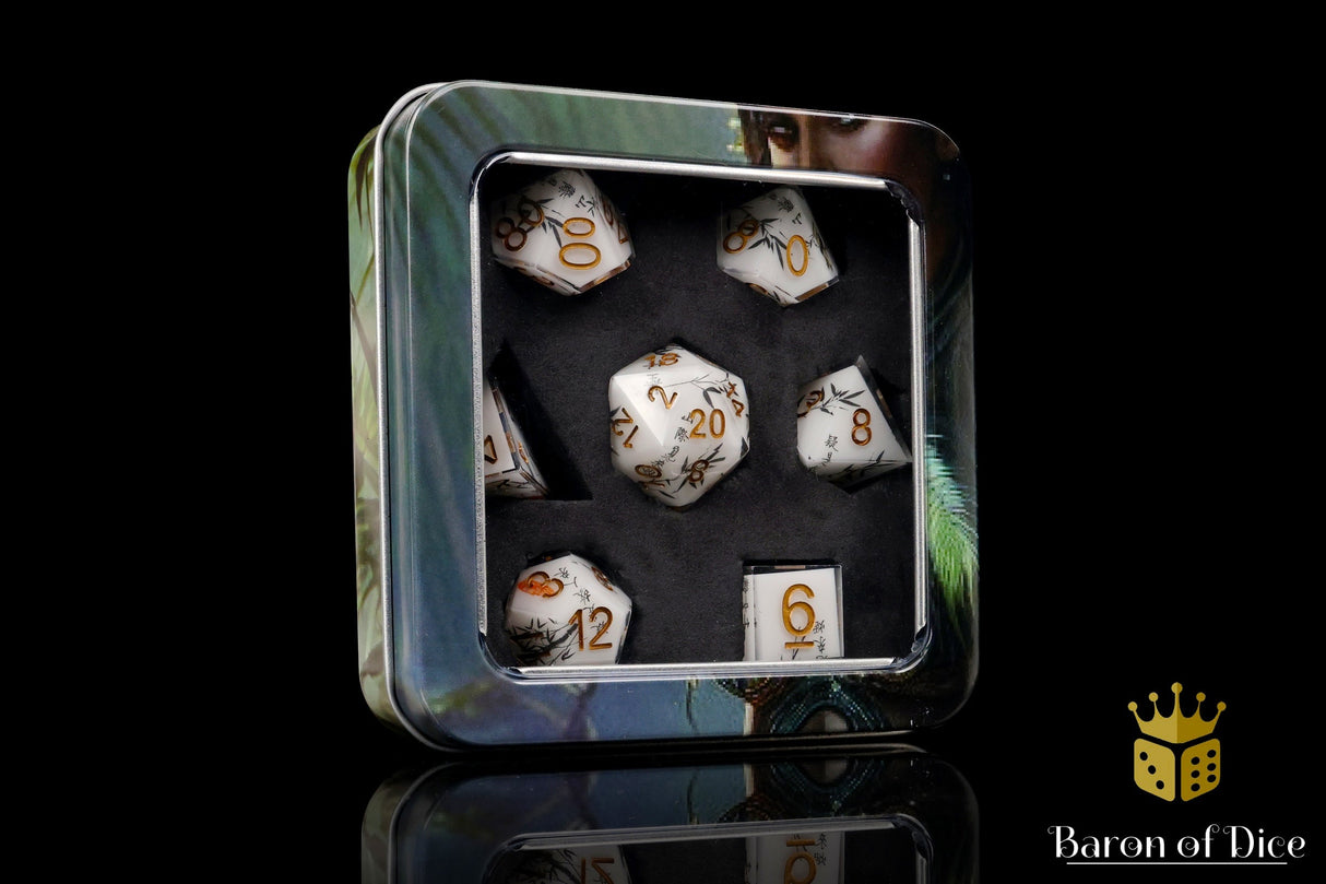 White Bamboo Sharp Edge RPG Dice Set - 7 Pieces