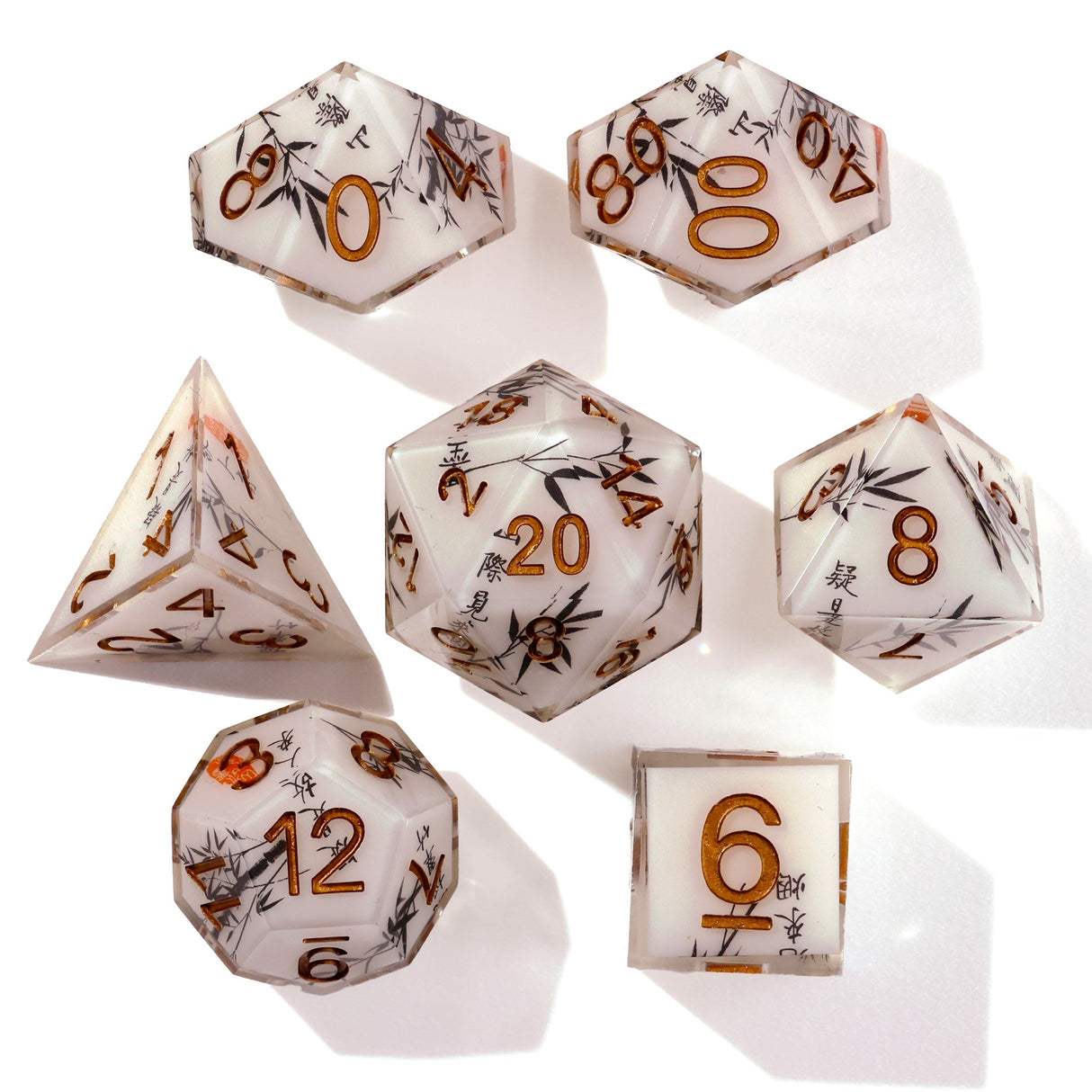 White Bamboo Sharp Edge RPG Dice Set - 7 Pieces