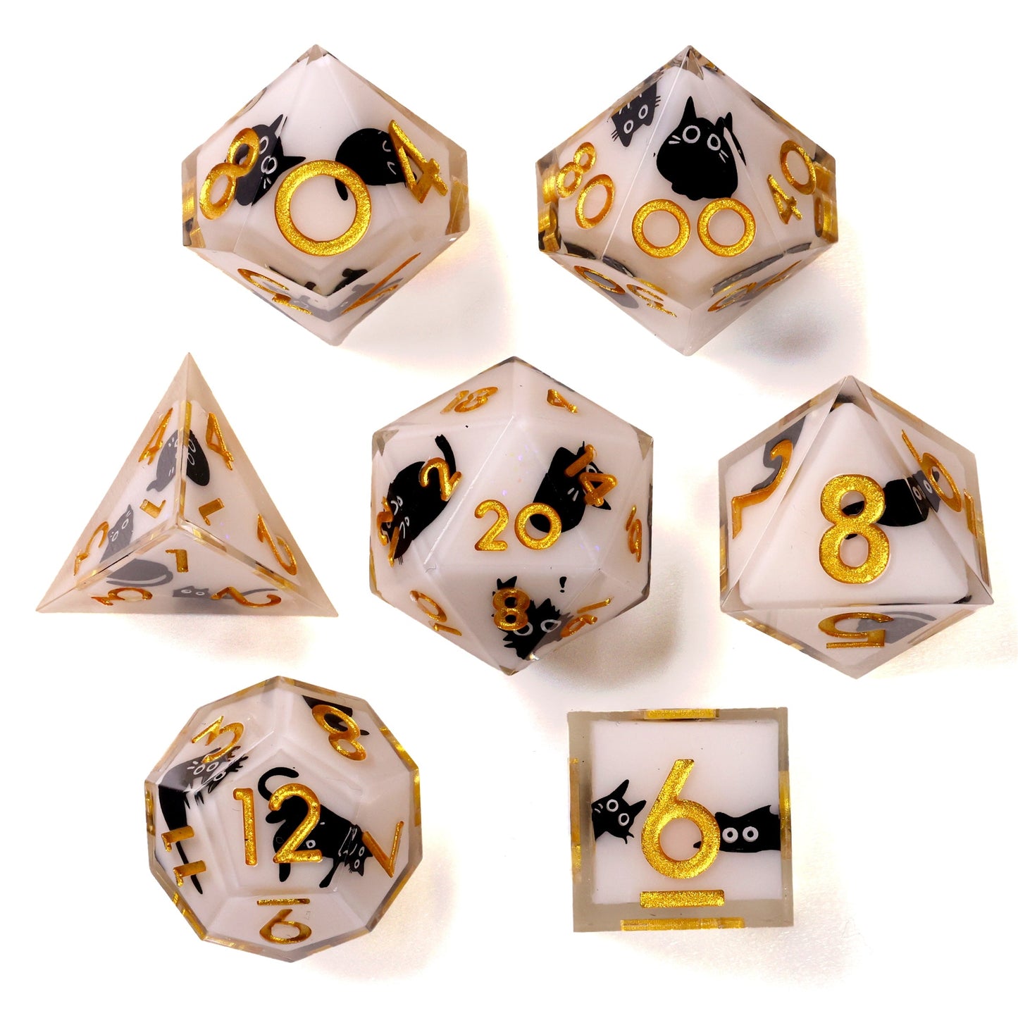 Snowy Neko Liquid Core RPG Dice Set - 7 Pieces