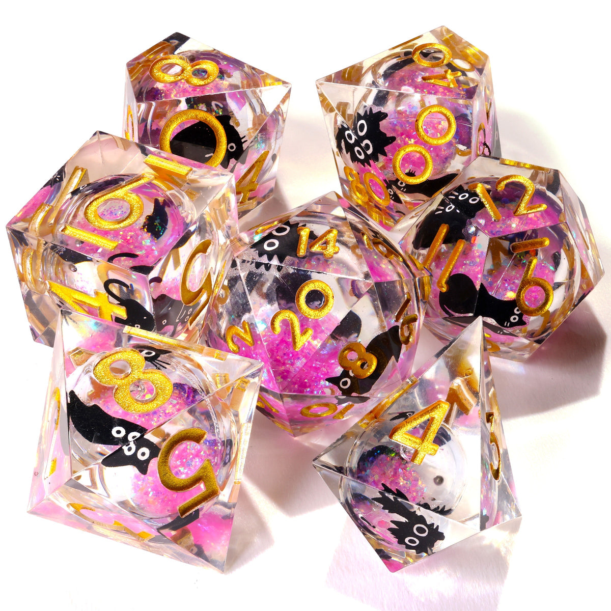 Amethyst Neko Liquid Core RPG Dice Set - 7 Pieces