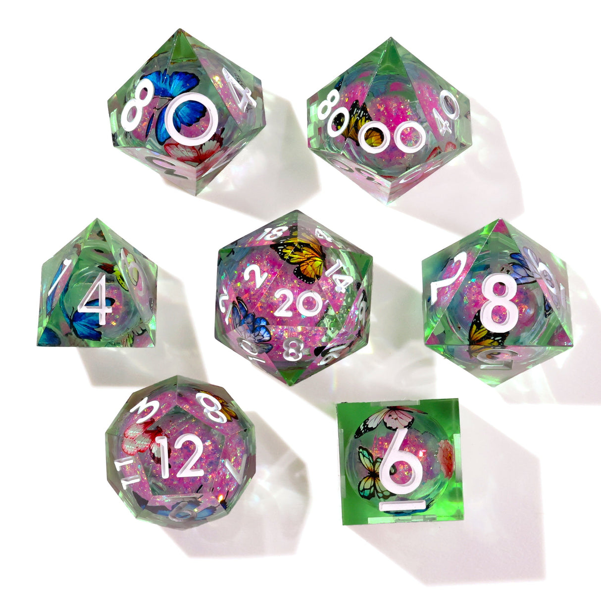Summer Butterfly Liquid Core RPG Dice Set - 7 Pieces