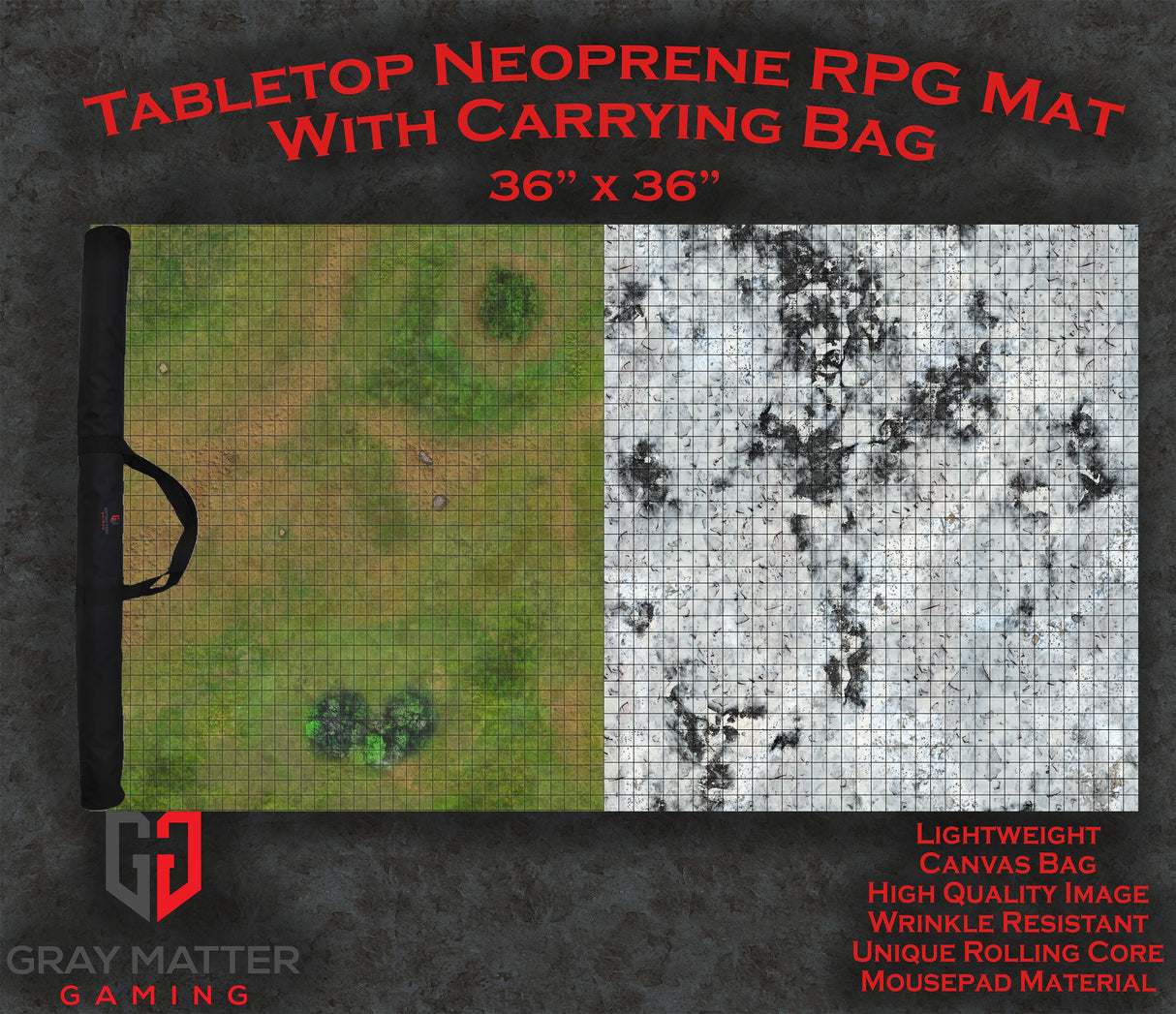 RPG Grid Mat - Snowy Tundra & Traveler's Road - Double Sided Neoprene Mat with Bag