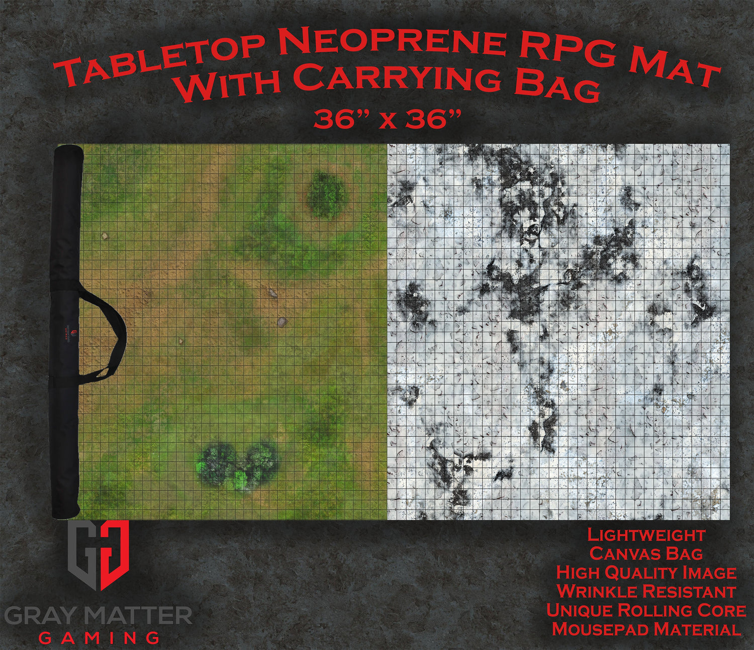 RPG Grid Mat - Snowy Tundra & Traveler's Road - Double Sided Neoprene Mat with Bag