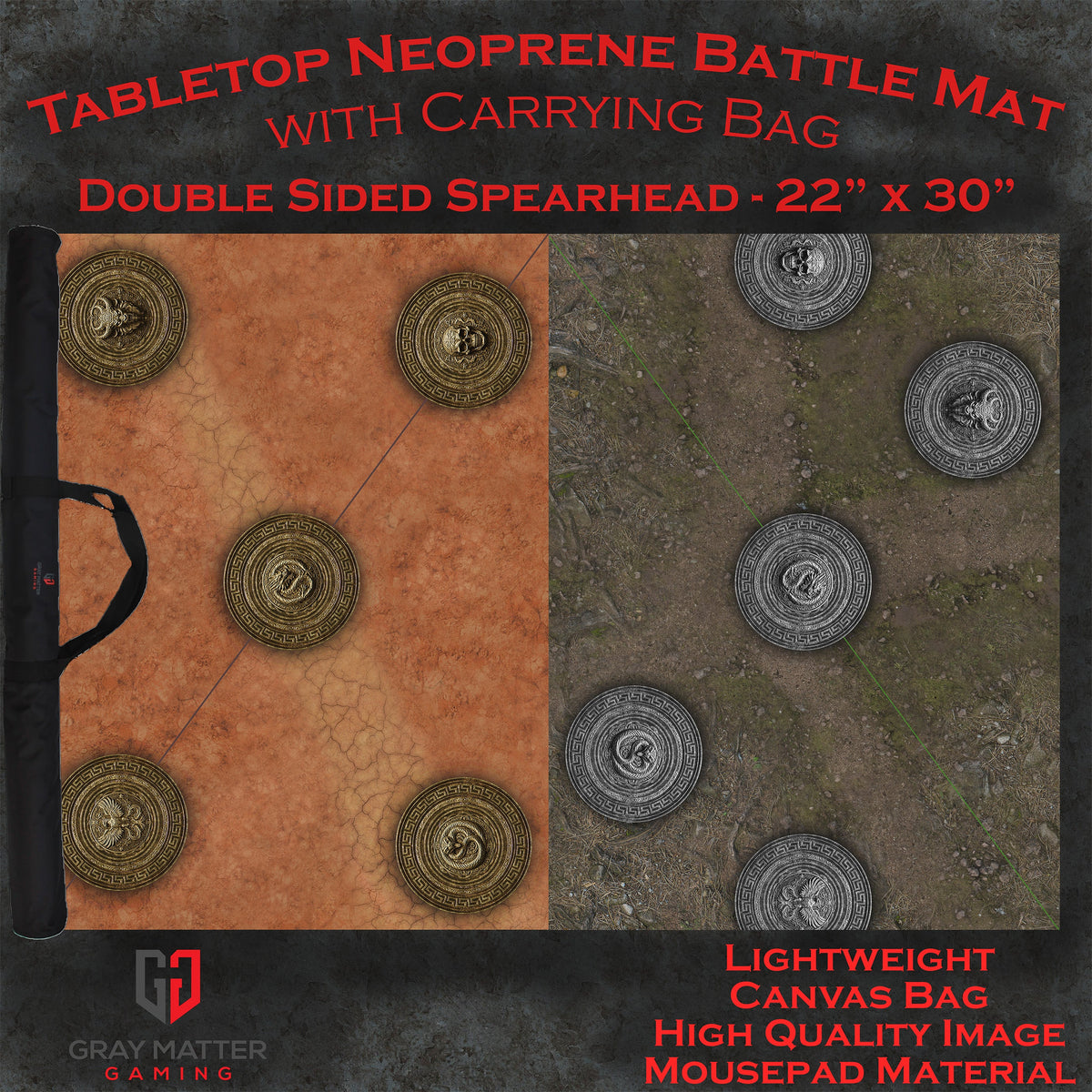 30x22 Inch Neoprene Wargame Battle Mat - Flamecoil Path Design, Anti-Slip Backing, With Carrying Bag