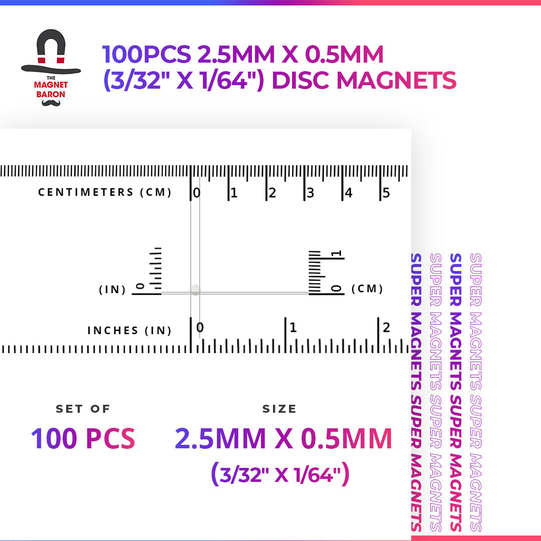 100pcs 2.5mm x 0.5mm (Approximately 3/32" x 1/64") Disc Magnets