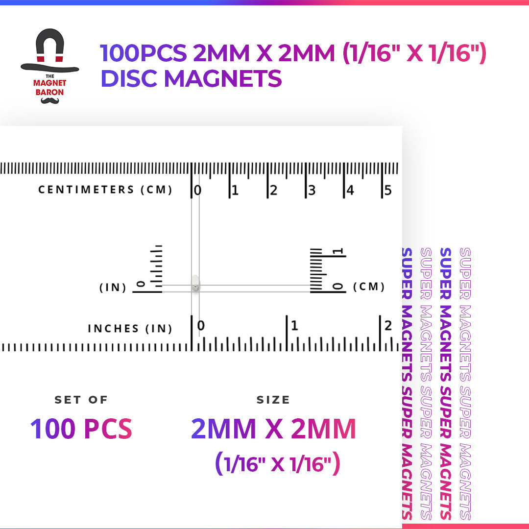 100pcs 2mm x 2mm (1/16" x 1/16") Disc Magnets