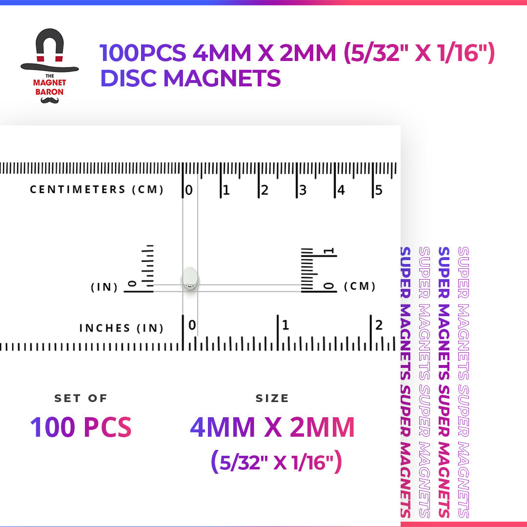 100pcs 4mm x 2mm (Approximately 5/32" x 1/16") Disc Magnets