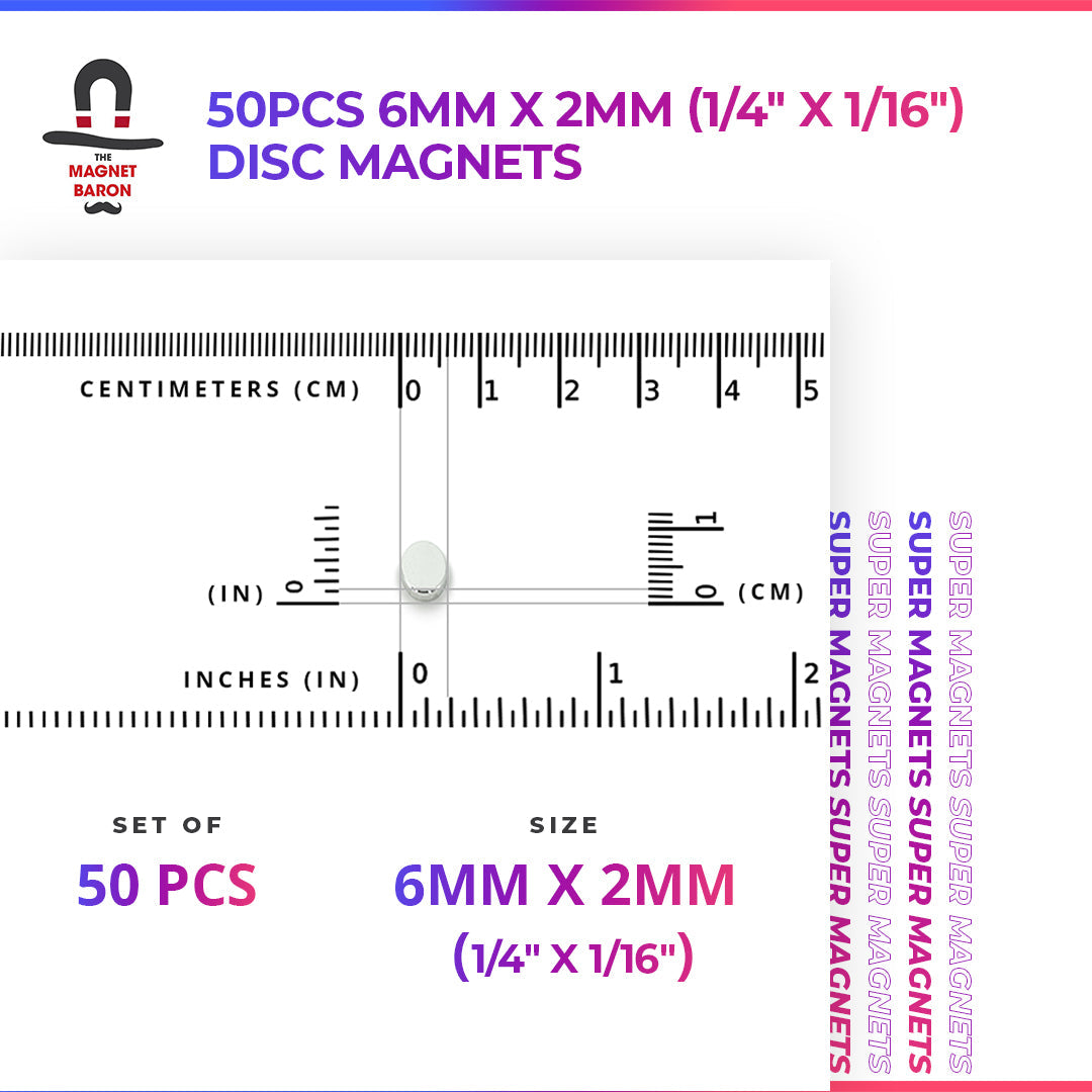 50pcs 6mm x 2mm (Approximately 1/4" x 1/16") Disc Magnets