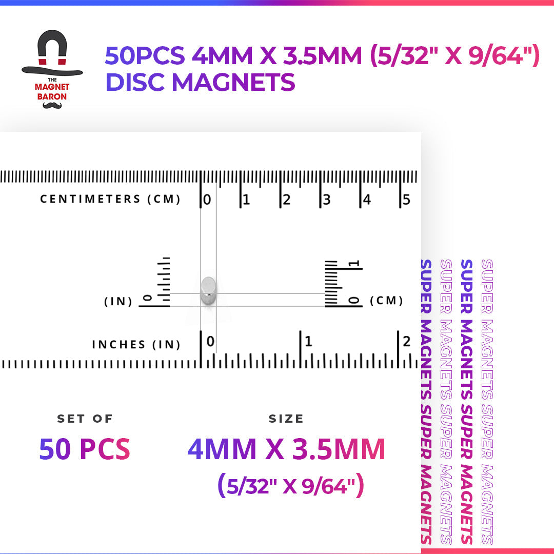 50pcs 4mm x 3.5mm (Approximately 5/32" x 9/64") Disc Magnets