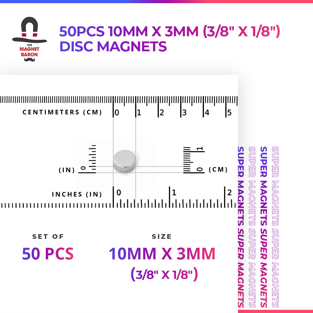 50pcs 10mm x 3mm (Approximately 3/8" x 1/8") Disc Magnets