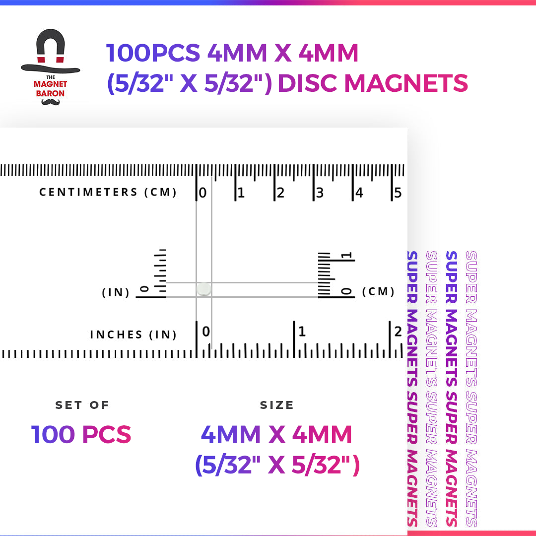 100pcs 4mm x 4mm (Approximately 5/32" x 5/32") Disc Magnets