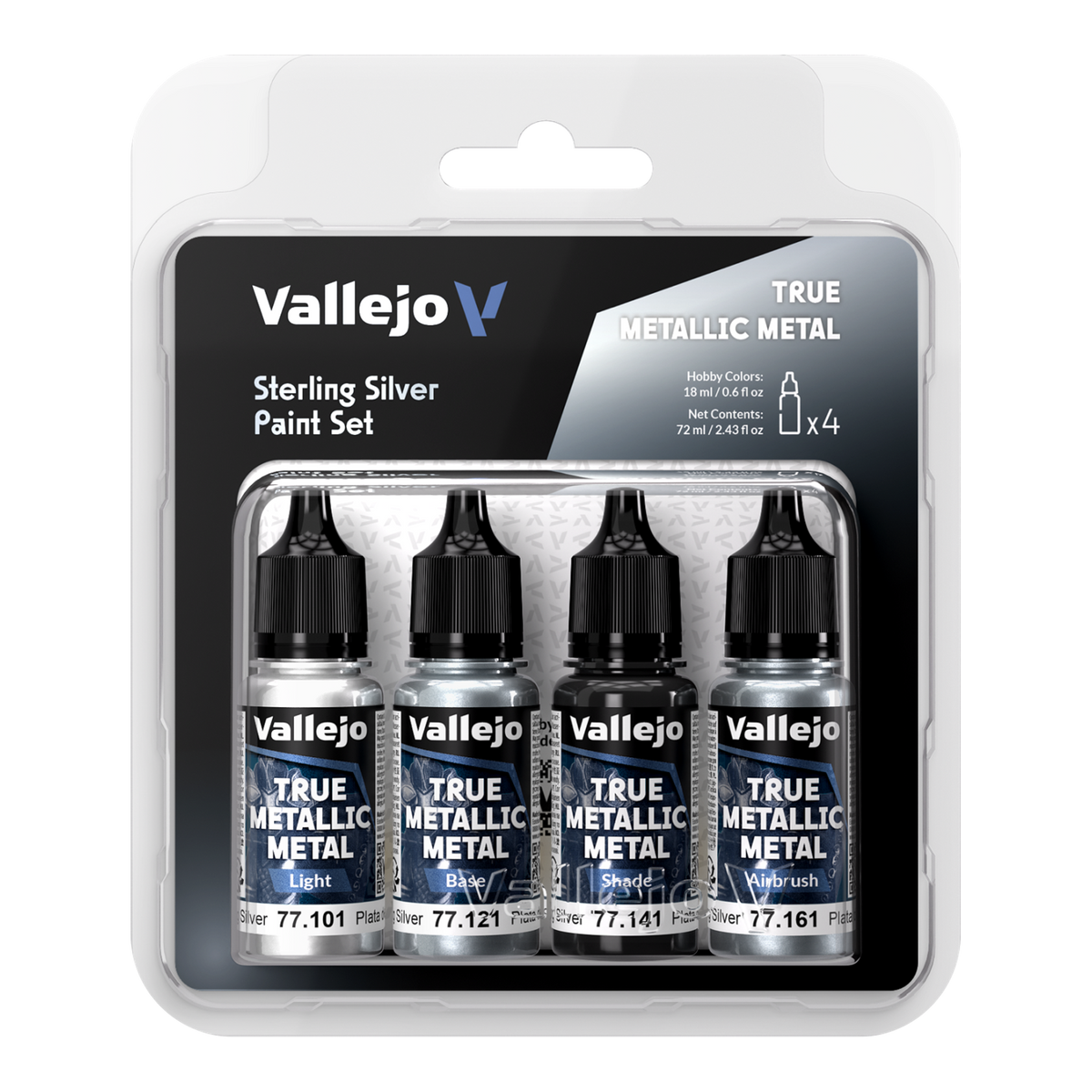 Vallejo True Metallic Metal Sterling Silver 4-Color Paint Set
