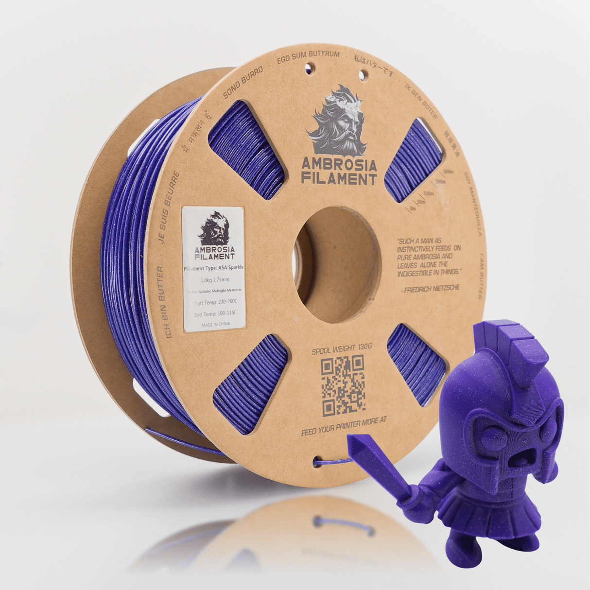 AMBROSIA Galactic (Sparkle) PLA Filament of the Gods - 1KG Bambu AMS Friendly Cardboard Spools Premium 3D Printing Filament