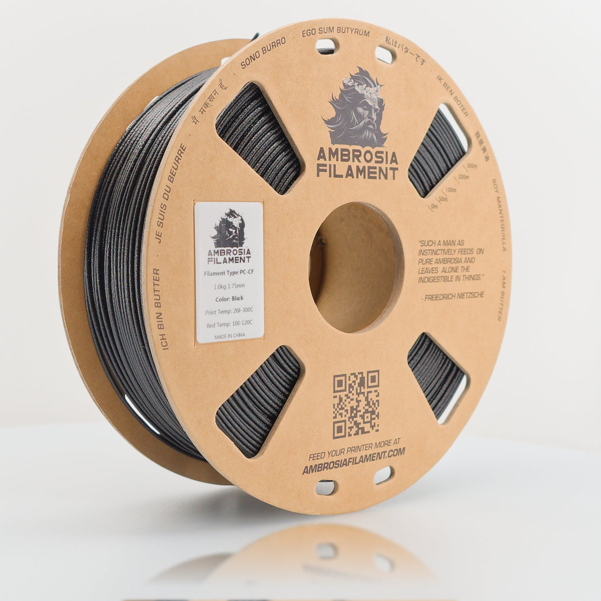 AMBROSIA PC-CF Filament of the Gods - 1KG Bambu AMS Friendly Cardboard Spools Premium 3D Printing Filament House Polycarbonate CF PCCF