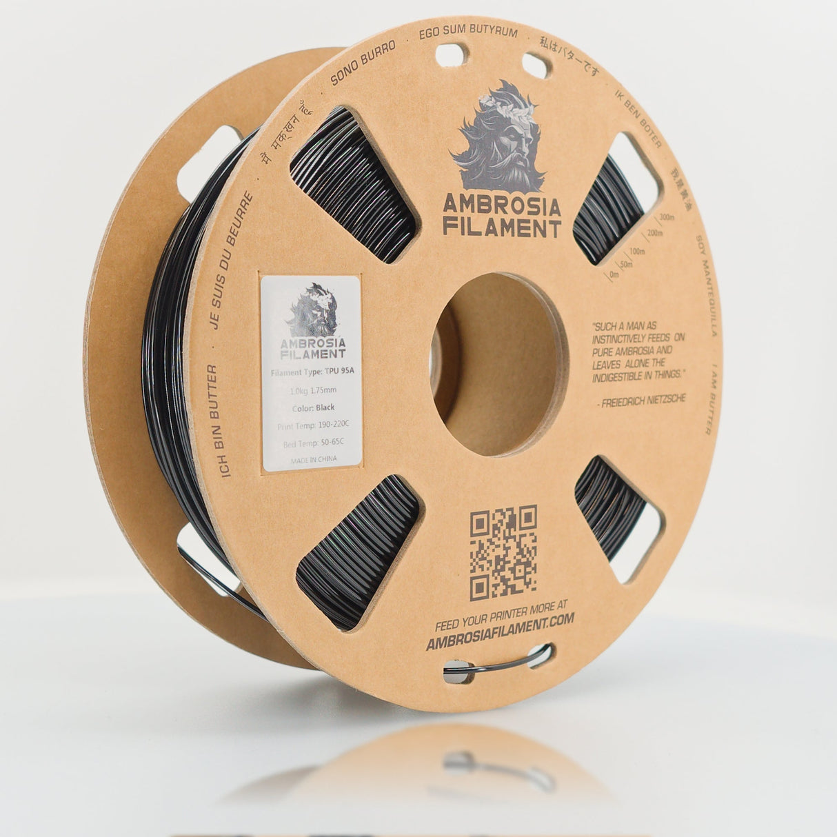 AMBROSIA TPU 95 Filament of the Gods - 1KG Cardboard Spools Premium 3D Printing Filament TPU95