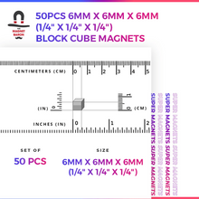 50pcs 6mm x 6mm x 6mm (Approximately 1/4" x 1/4" x 1/4") Cube Magnets