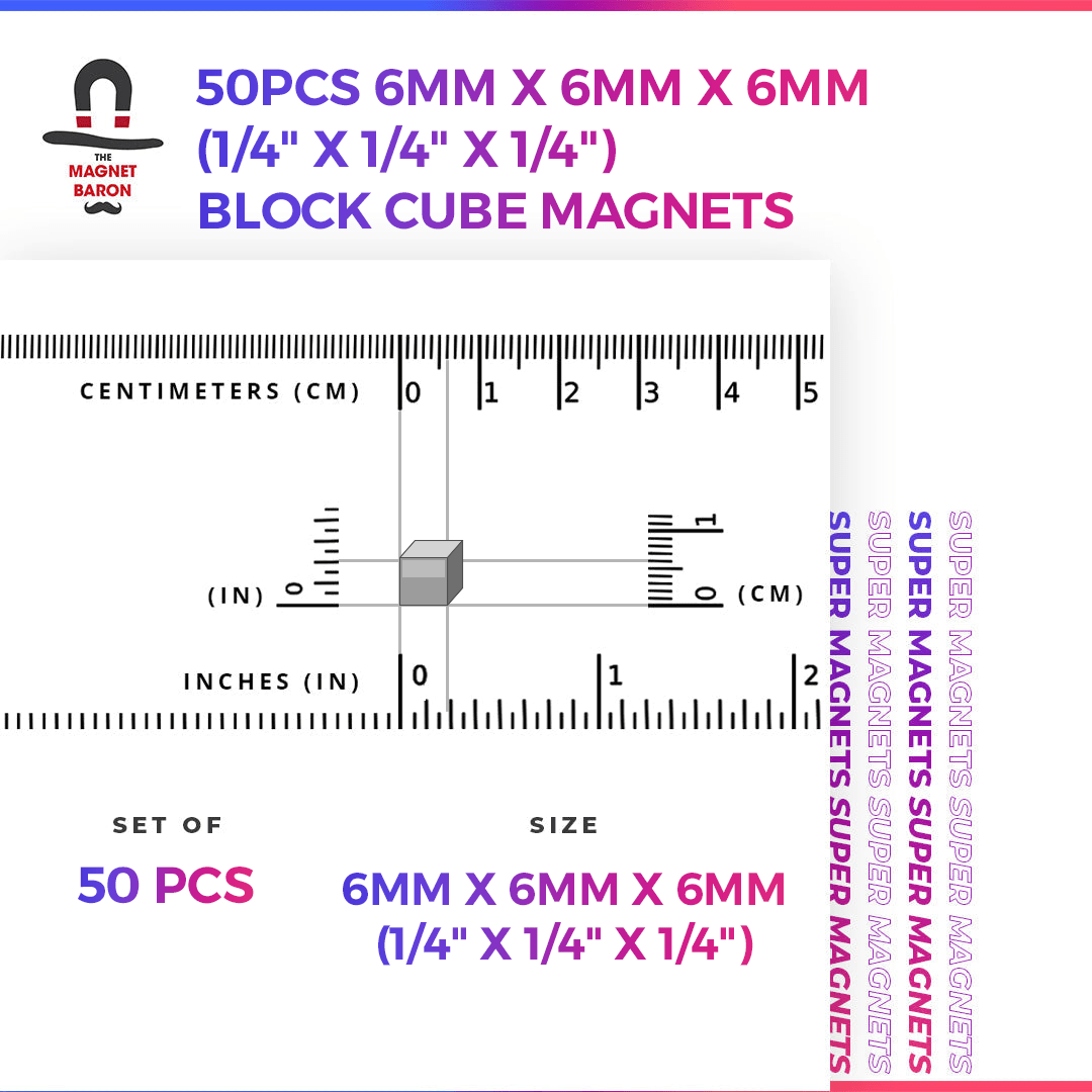 50pcs 6mm x 6mm x 6mm (Approximately 1/4" x 1/4" x 1/4") Cube Magnets