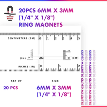 20pcs 6mm x 3mm (Approximately 1/4" x 1/8") Ring Magnets