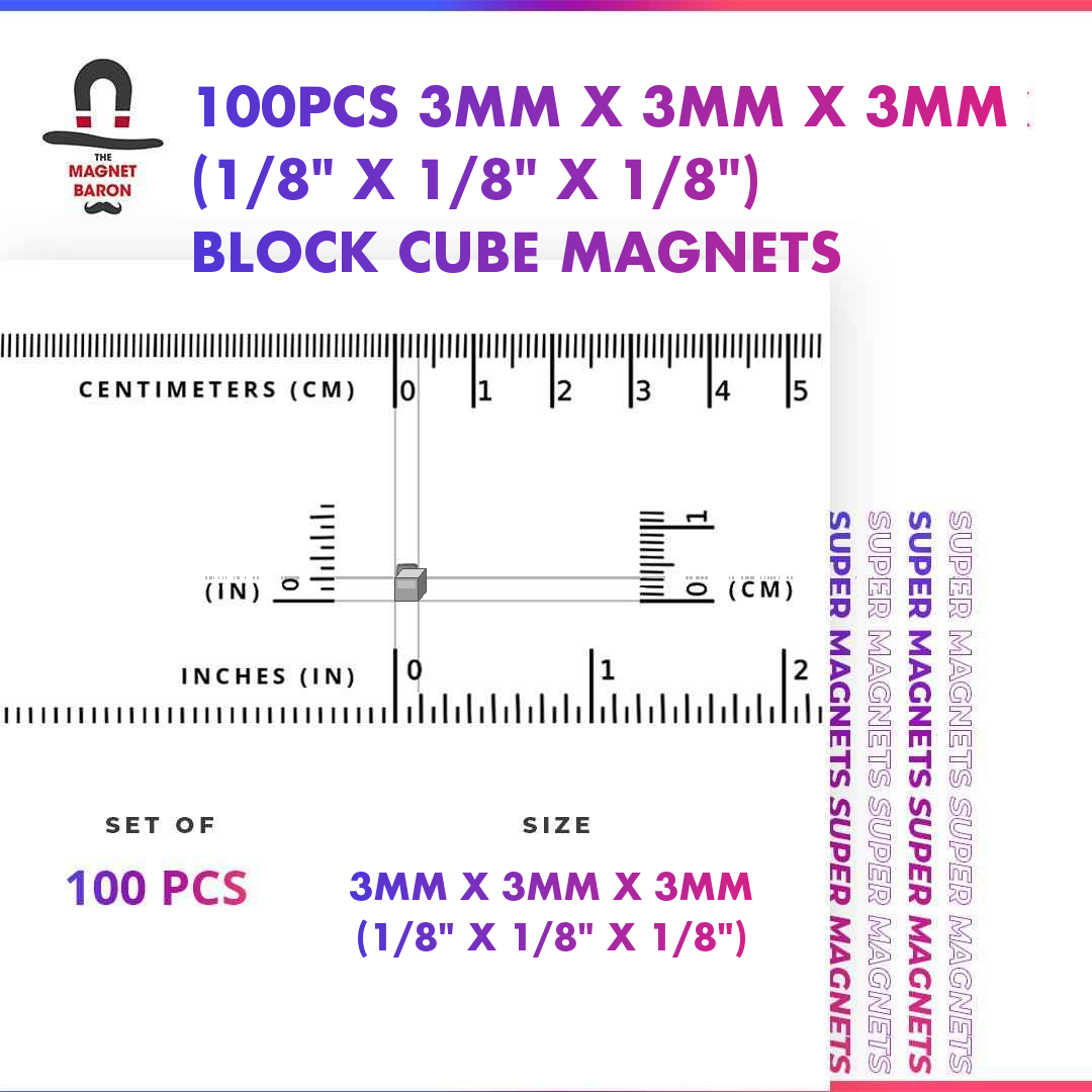 100pcs 3mm x 3mm x 3mm (Approximately 1/8" x 1/8" x 1/8") Cube Magnets
