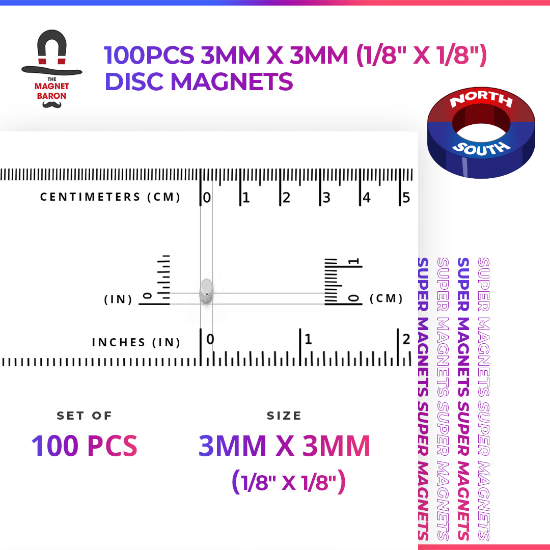 Engineering-Special - Diametrically Magnetized - 100pcs 3mm x 3mm (Approximately 1/8" x 1/8") Disc Magnets