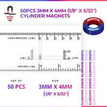 Engineering-Special - Diametrically Magnetized - 50pcs 3mm x 4mm (Approximately 1/8" x 5/32") Cylinder Magnets