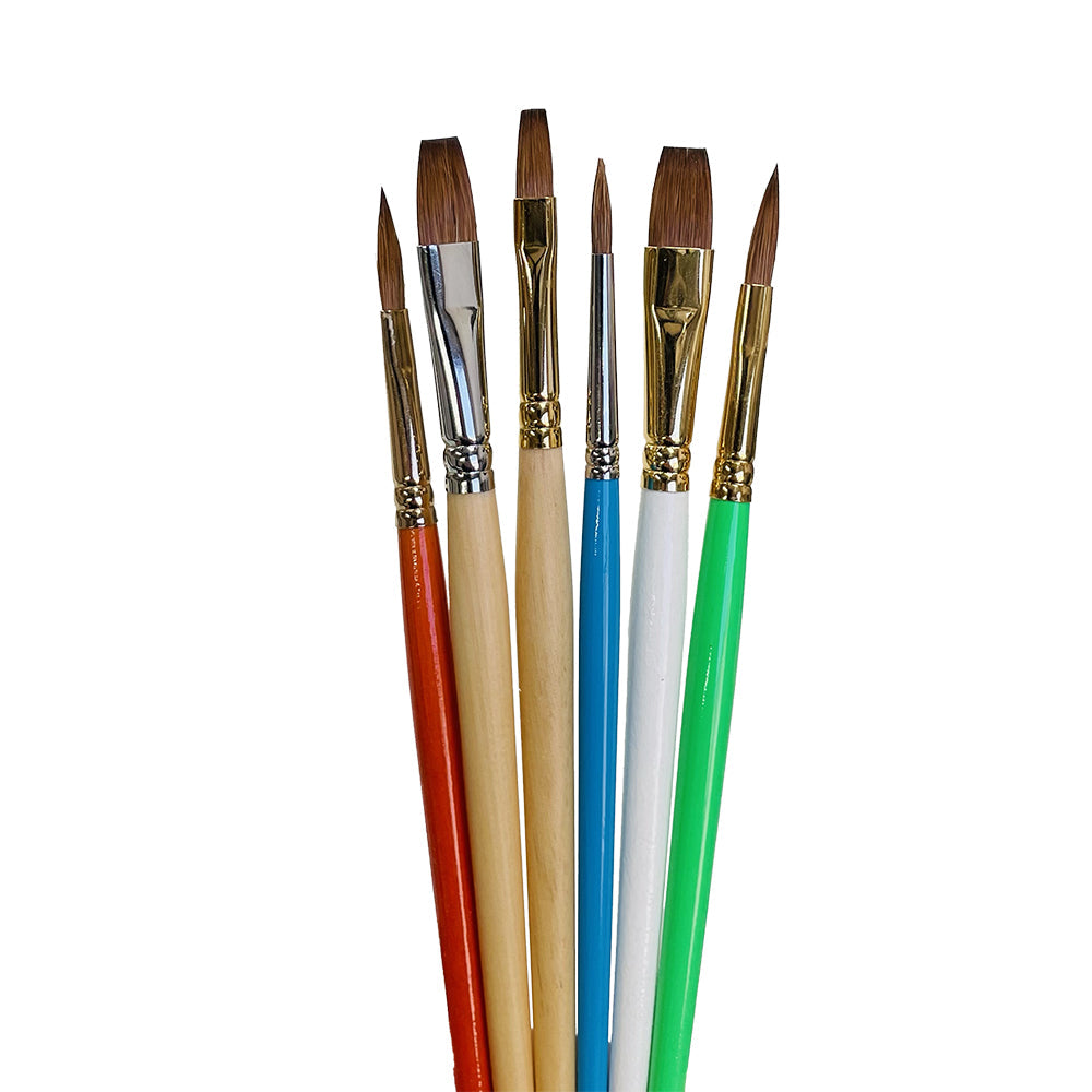 Trekell "Not Too Bad" Natural Hair 6-Pack Artist Brush Sets - For Oil and Watercolor Painting