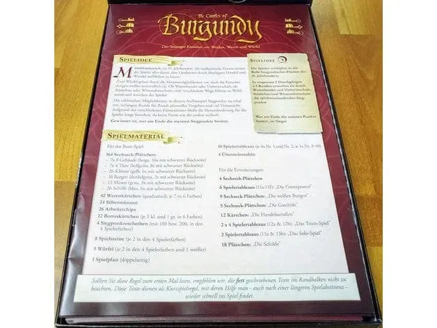Castles of Burgundy Anniversary Board Game Insert / Organizer